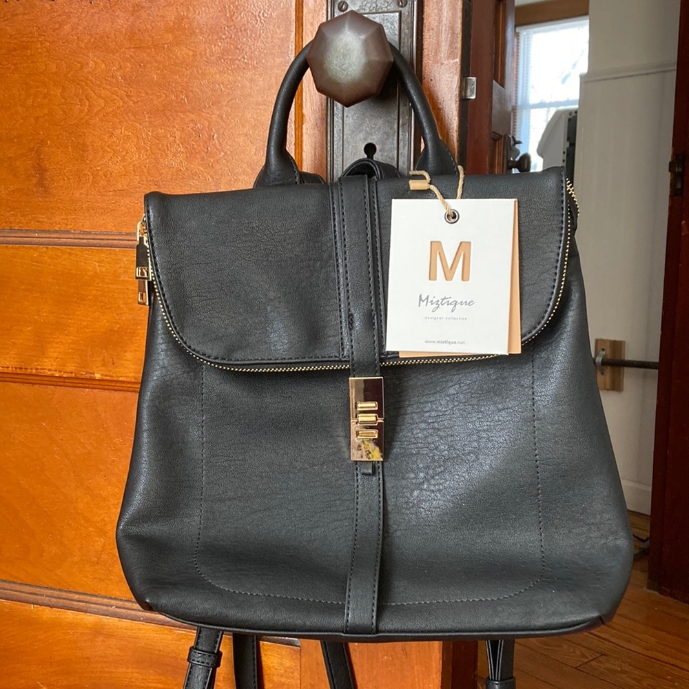 Black leather backpack